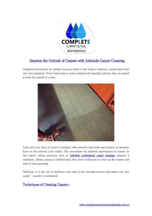 Smarten the Outlook of Carpets with Adelaide Carpet Cleaning