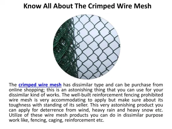 Know all about the crimped wire mesh