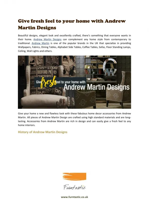 Give fresh feel to your home with Andrew Martin Designs