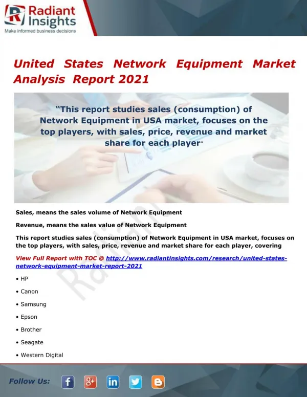 United States Network Equipment Market Overview and Outlook 2021 by Radiant Insights