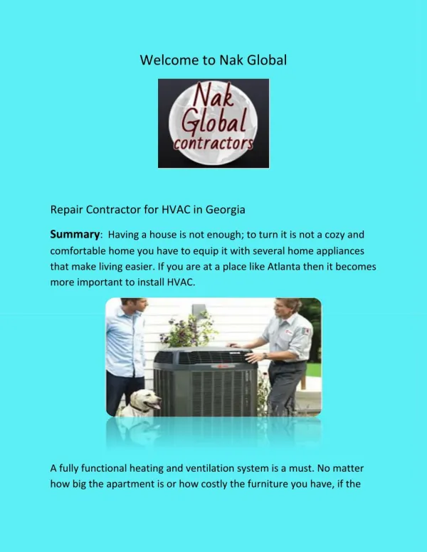 Repair Contractor for HVAC in Georgia