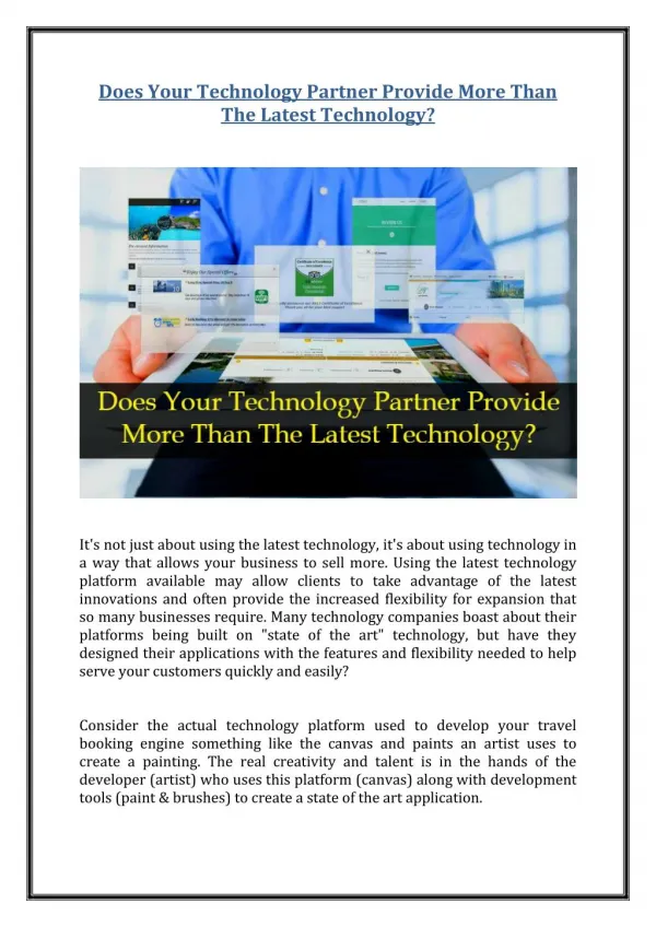 Does Your Technology Partner Provide More Than The Latest Technology