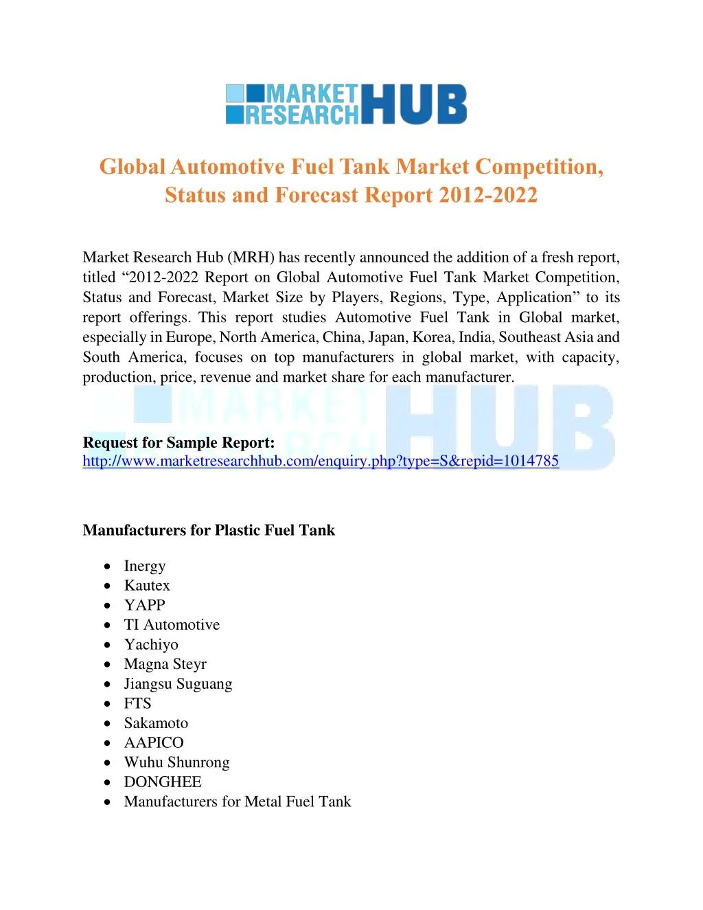 global automotive fuel tank market competition