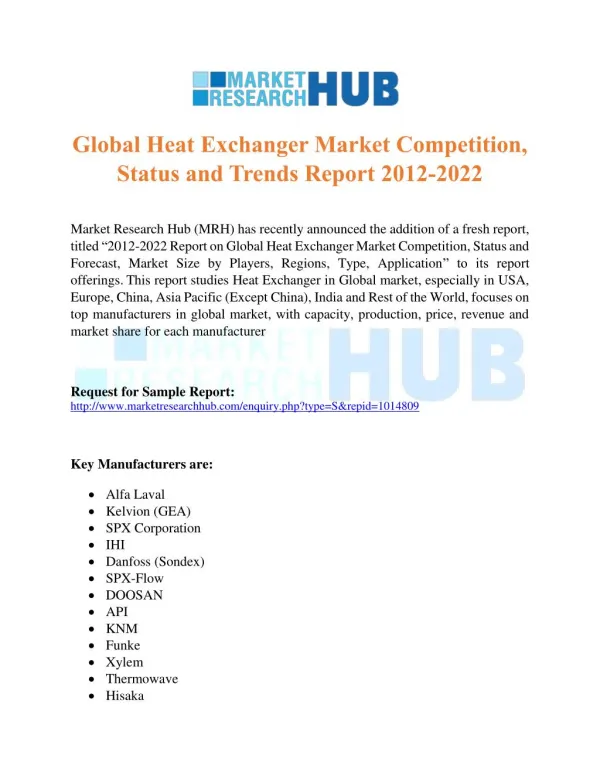 Global Heat Exchanger Market Competition, Status and Trends Report 2012-2022