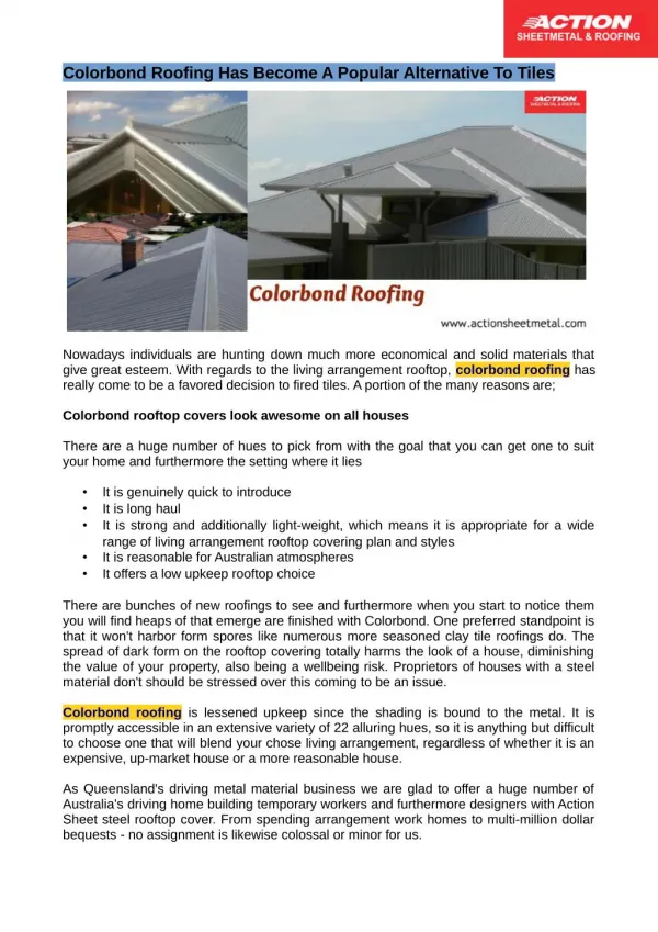 Why colorbond roofing is better than to tiles ?