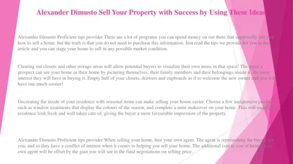Alexander Dimusto Tactics That Will Help You Get What You Want Out of Your Next Real Estate Sale