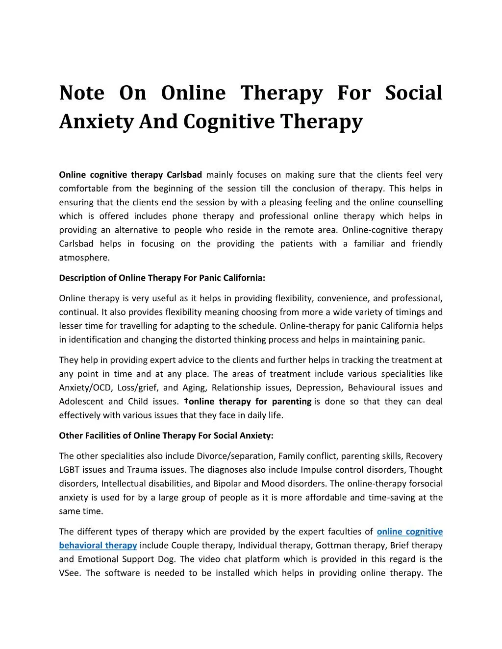 note on online therapy for social anxiety