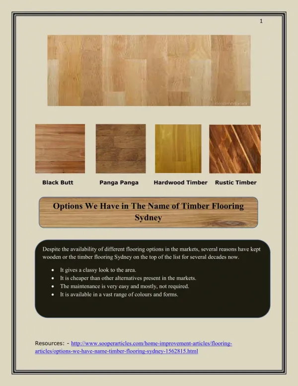 Options We Have in The Name of Timber Flooring Sydney