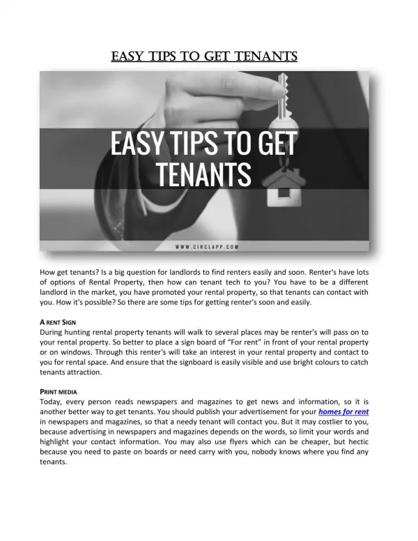 EASY TIPS TO GET TENANTS