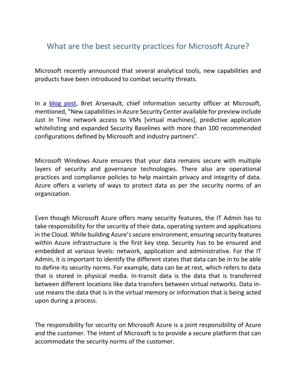 What are the best security practices for Microsoft Azure?
