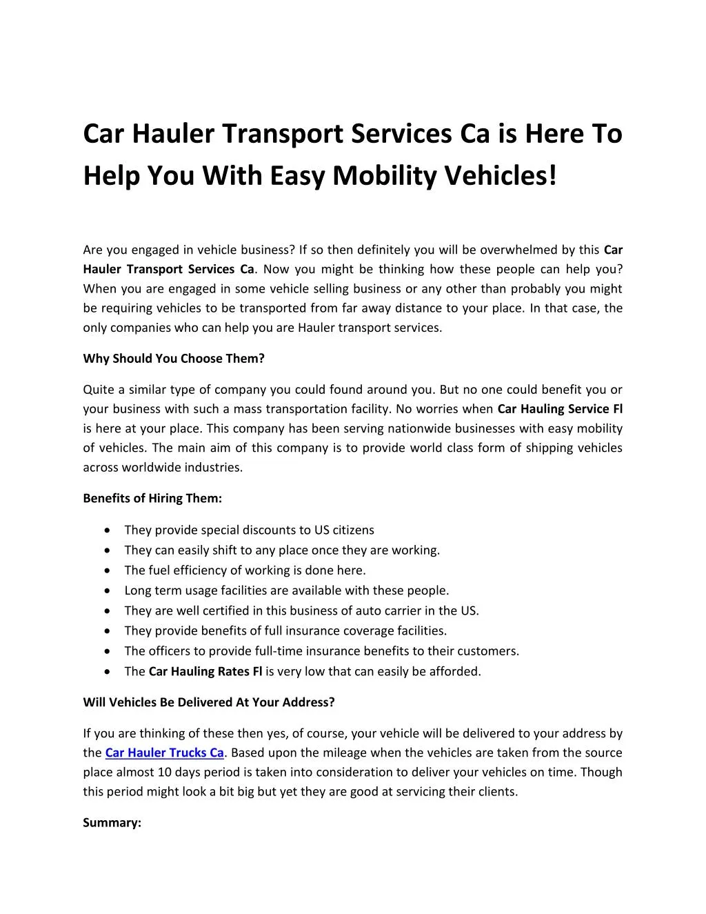 car hauler transport services ca is here to help