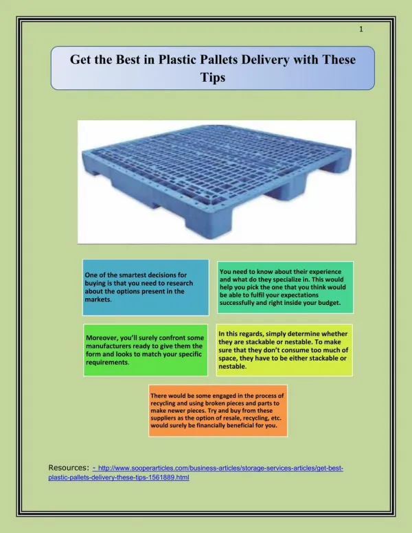 Get the Best in Plastic Pallets Delivery with These Tips