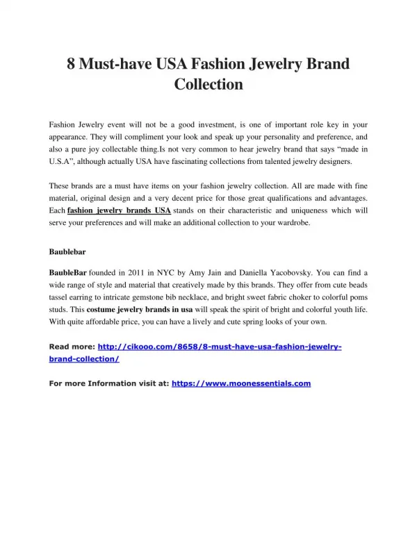 8 Must-have USA Fashion Jewelry Brand Collection