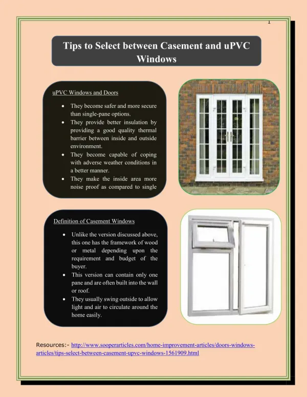 Tips to Select between Casement and uPVC Windows