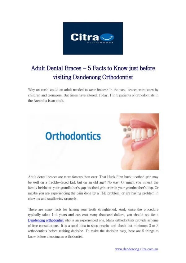 Adult Dental Braces - 5 Facts to Know just before visiting Dandenong Orthodontist