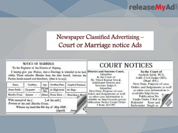 Court or marriage notice ads in newspaper