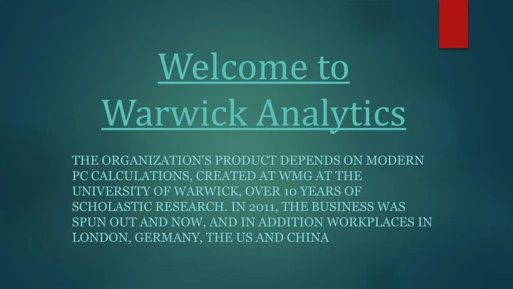 welcome to warwick analytics