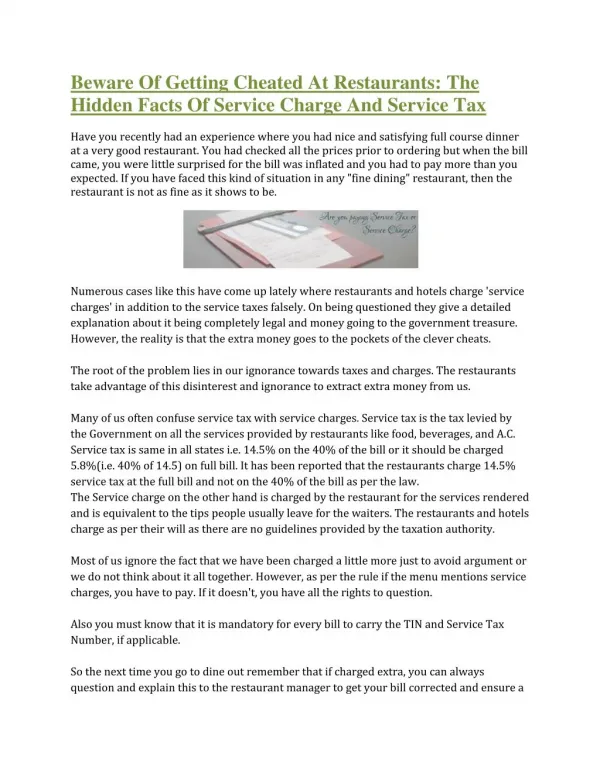 Beware of getting cheated at restaurants: The hidden facts of service charge and service tax