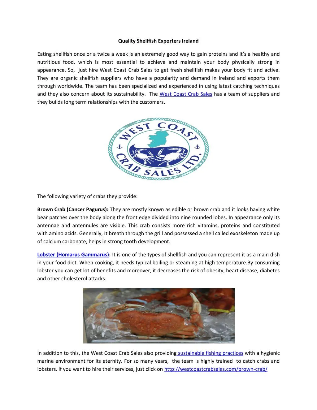 quality shellfish exporters ireland