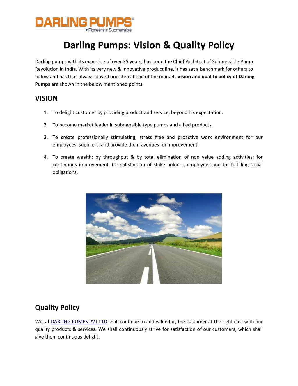 darling pumps vision quality policy