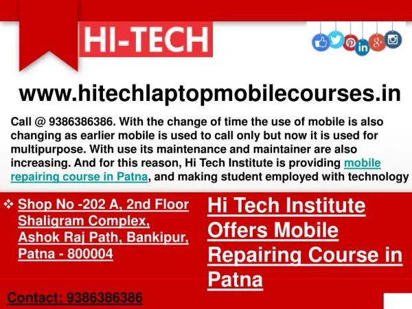 Hi Tech Institute Offers Mobile Repairing Course in Patna