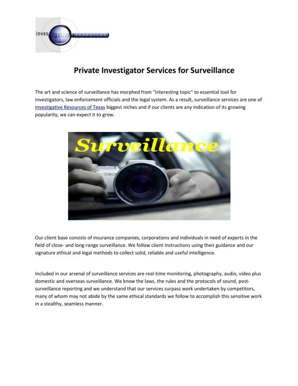 Private Investigator Services in Dallas