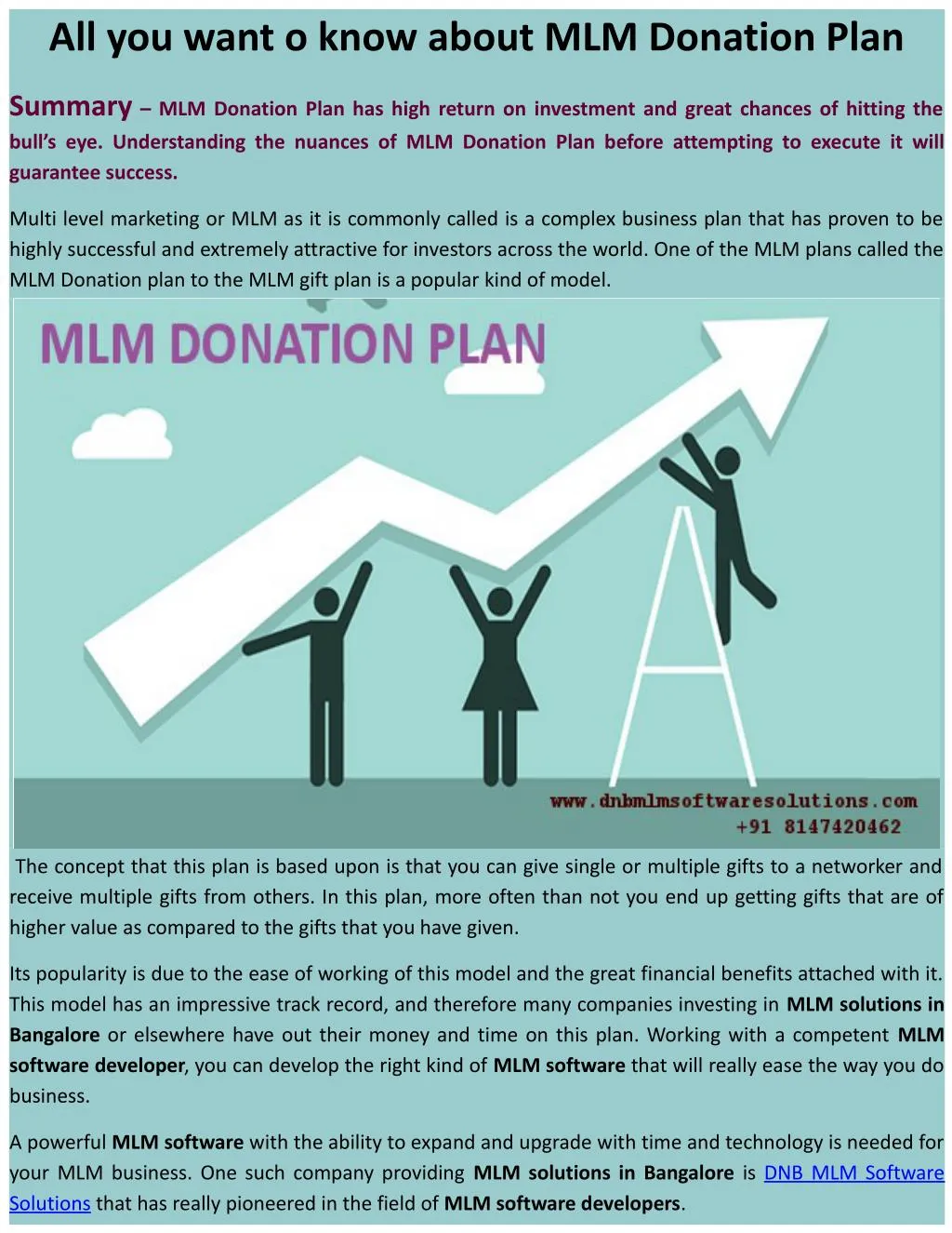 all you want o know about mlm donation plan