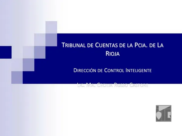 Tribunal de Cuentas de la Pcia. de La Rioja Direcci n de Control Inteligente Lic. Ma. Cecilia Russo Castore