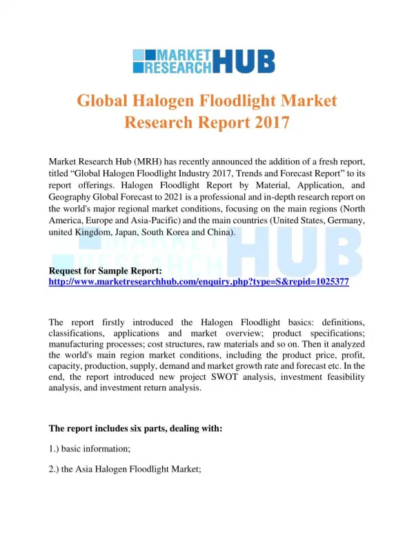 Global Halogen Floodlight Market Research Report 2017