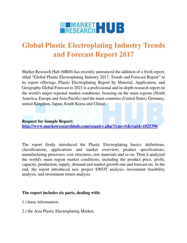 Global Plastic Electroplating Industry Trends and Forecast Report 2017