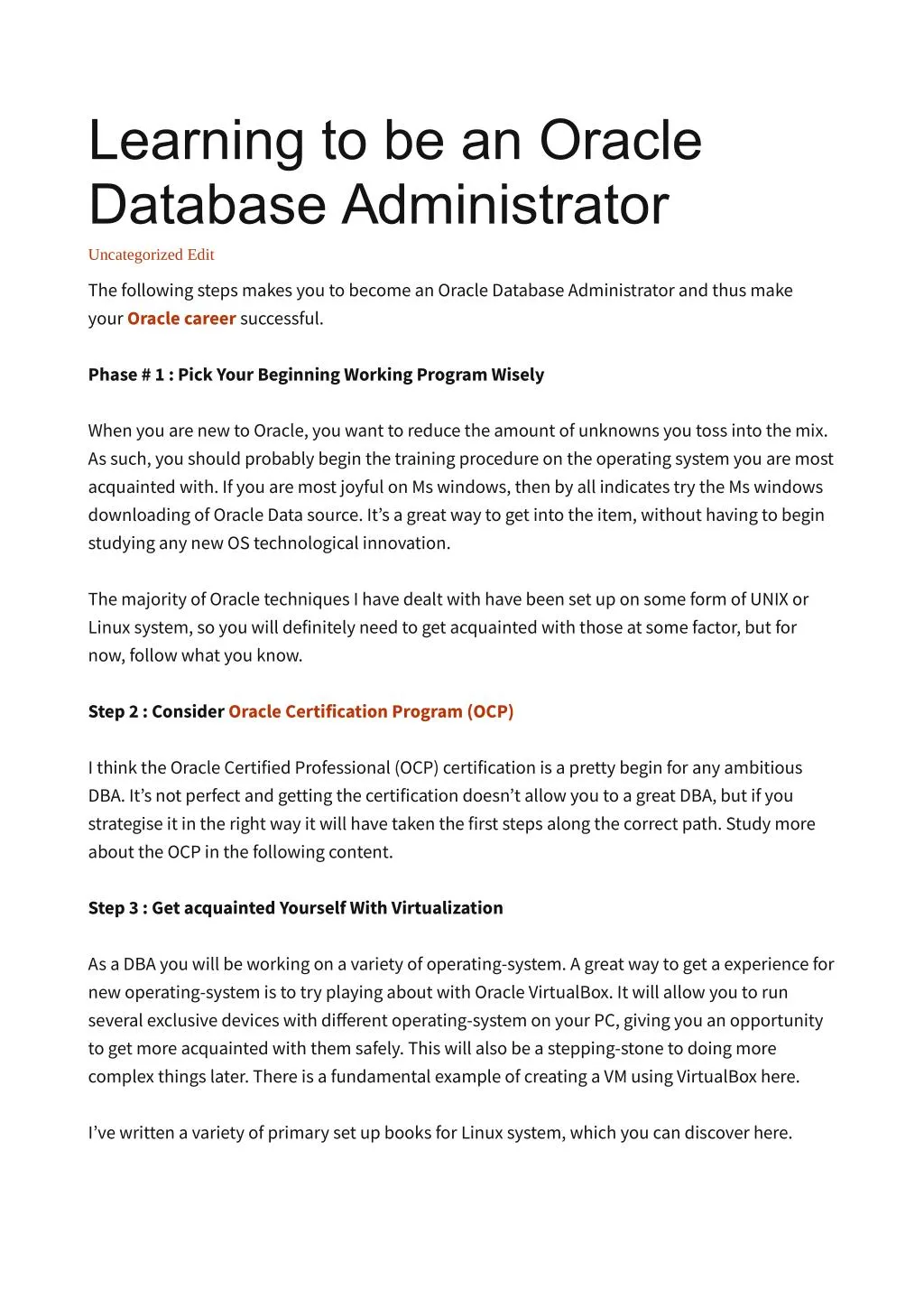learning to be an oracle database administrator