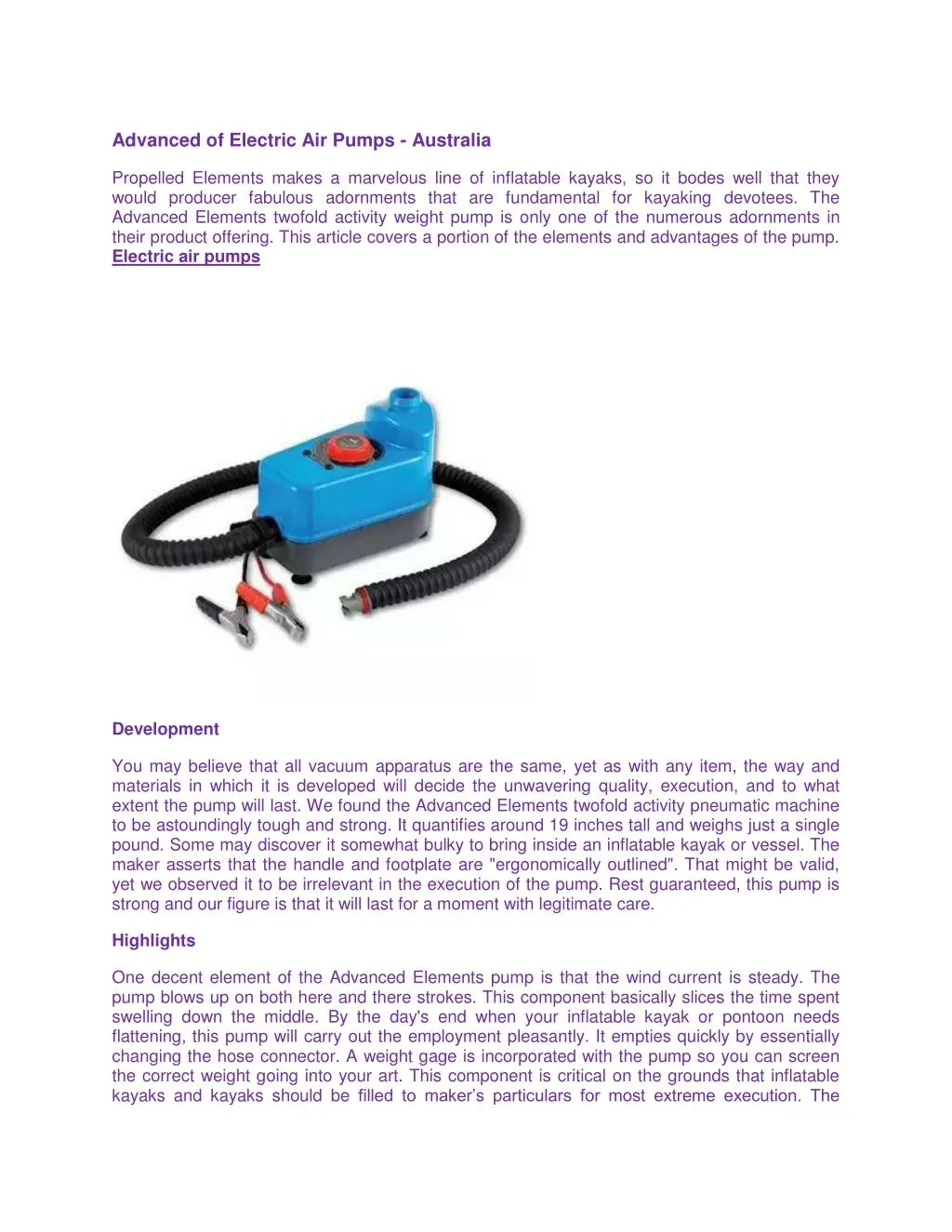 advanced of electric air pumps australia