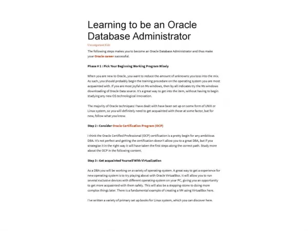 Learning to be an Oracle Database Administrator