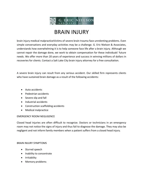 Brain Injury - Medical Malpractice lawyer