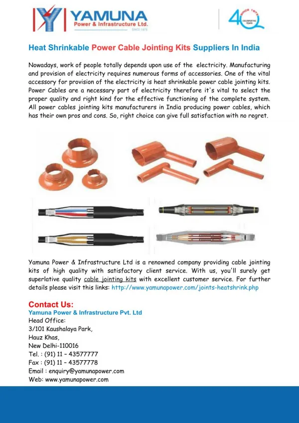 Heat Shrinkable Power Cable Jointing Kits Suppliers India