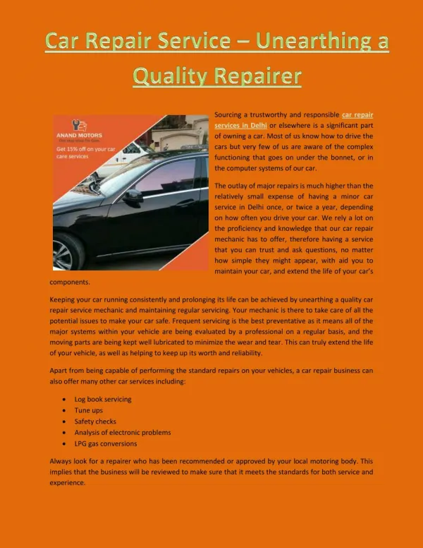 Car repair service – unearthing a quality repairer