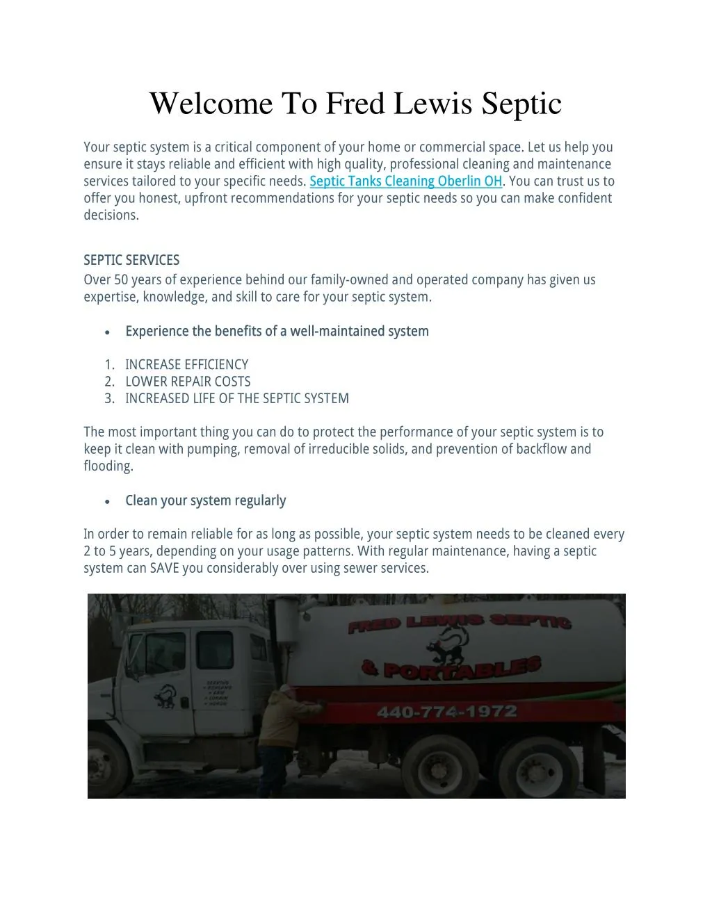 welcome to fred lewis septic