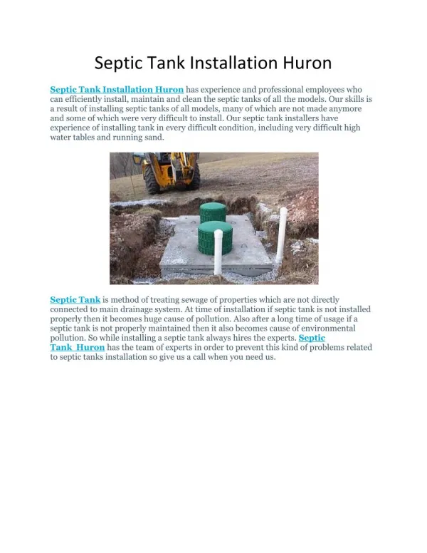 Septic Tank Installation Huron