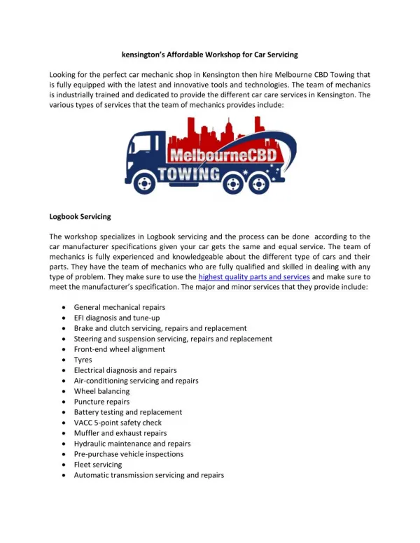 kensington’s Affordable Workshop for Car Servicing