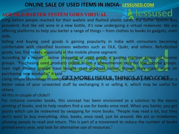 ONLINE SALE OF USED ITEMS IN INDIA- LESSUSED.COM