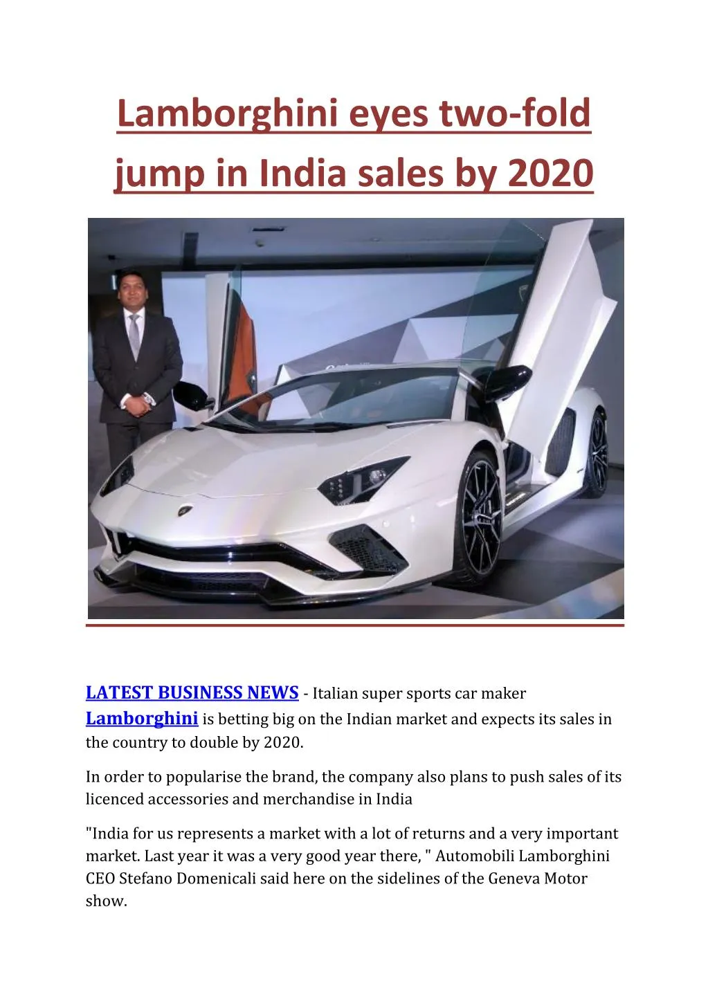 lamborghini eyes two fold jump in india sales