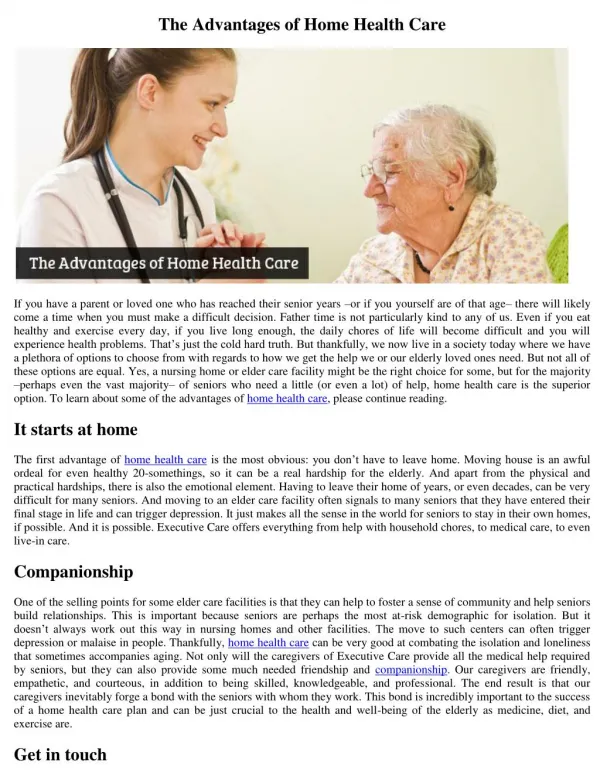 The Advantages of Home Health Care