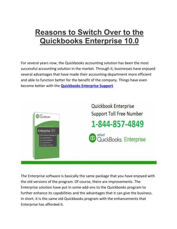 Reasons to Switch Over to the Quickbooks Enterprise 10.0