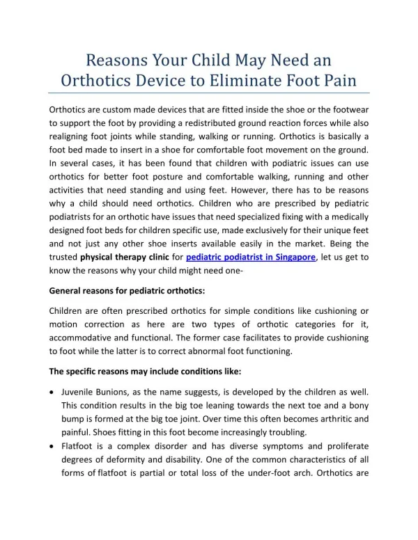 Reasons Your Child May Need an Orthotics Device to Eliminate Foot Pain