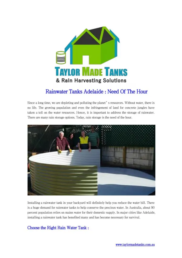 Rainwater Tanks Adelaide Need Of The Hour