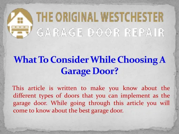 What To Consider While Choosing A Garage Door?