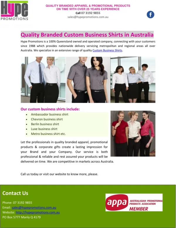 Quality Branded Custom Business Shirts in Australia