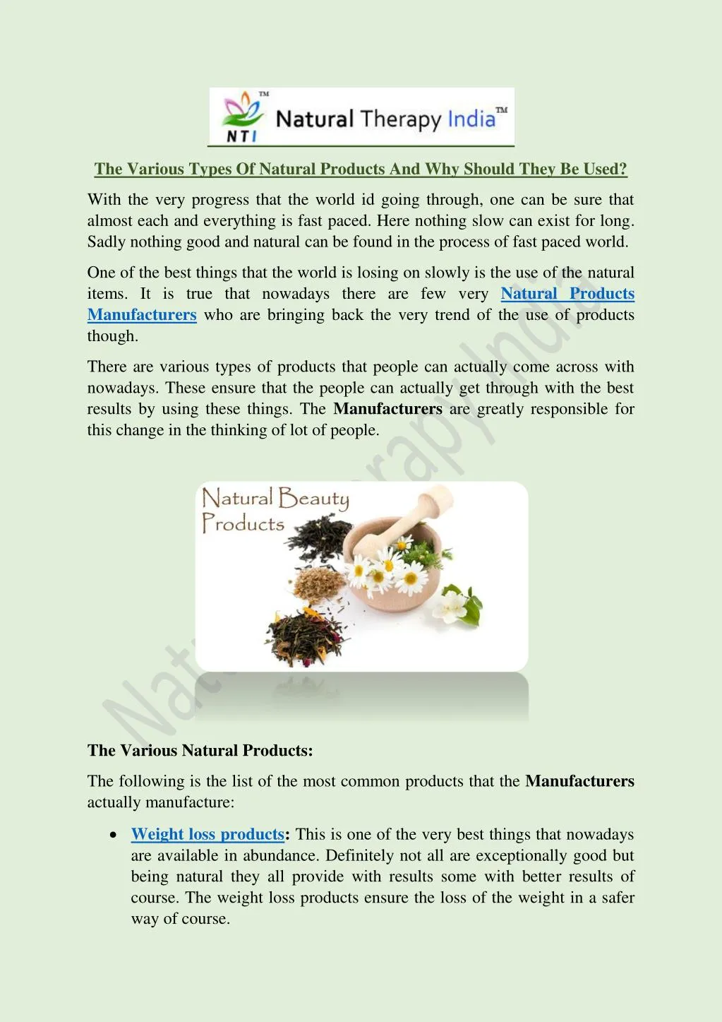 the various types of natural products