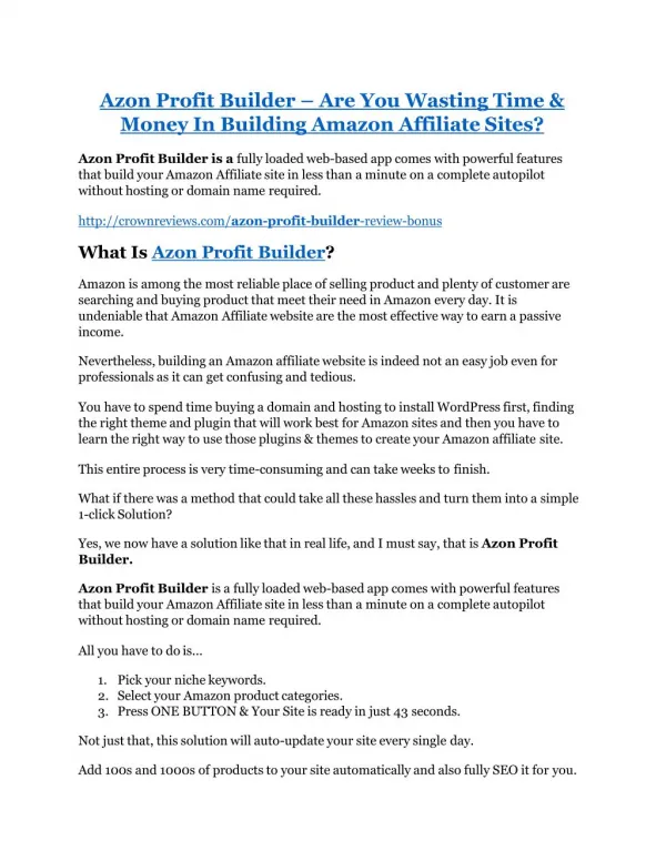 Azon Profit Builder Reviews and Bonuses-- Azon Profit Builder