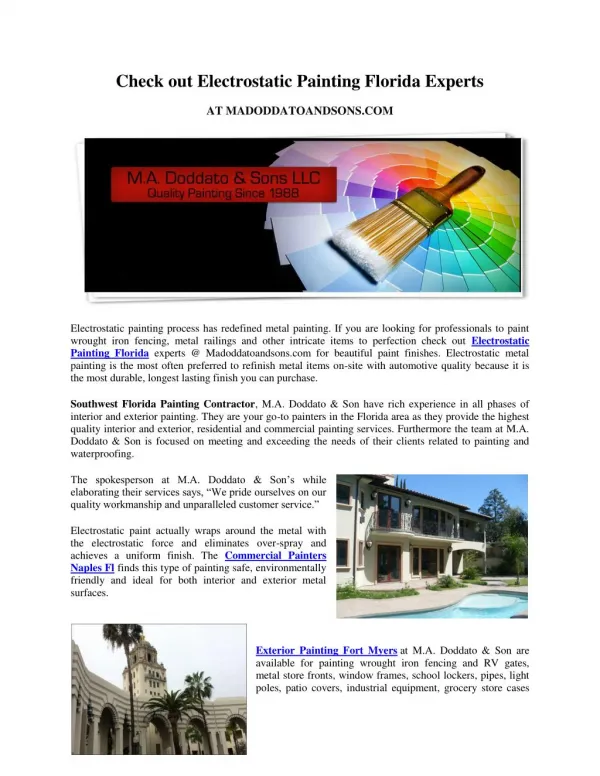 Check out Electrostatic Painting Florida Experts